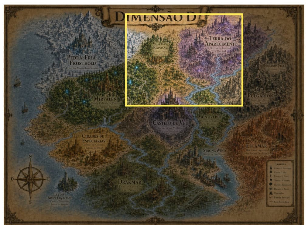 Mapa de Terra do Aparecimento e Vila das Raposas, do Livro 1 de Dimensão D